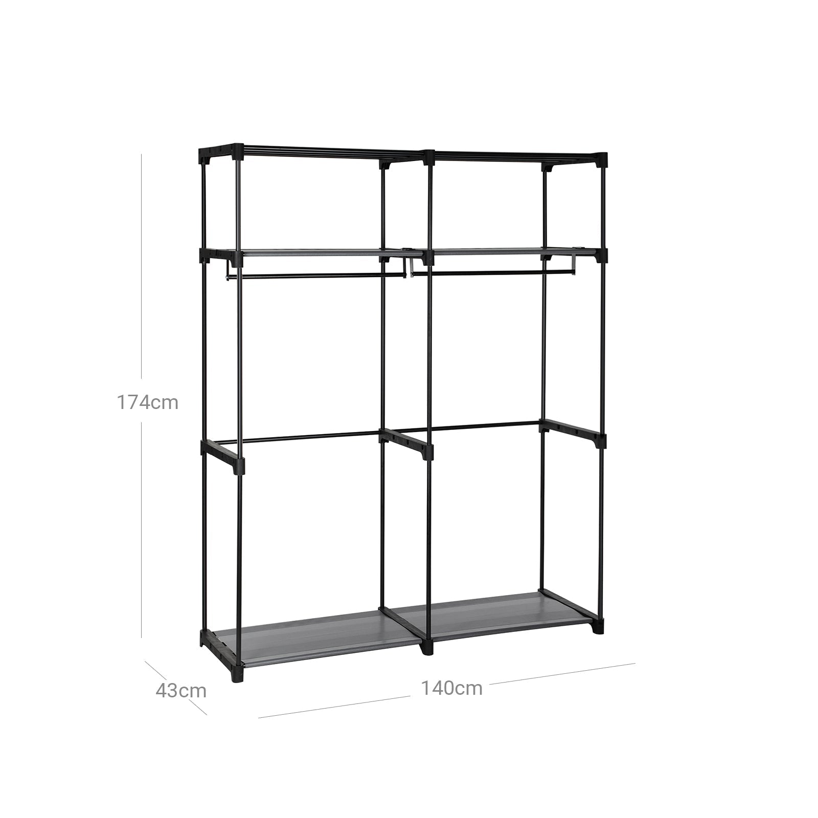Portable Wardrobe - Fabric - Grey - Foldable with Hanging Rods