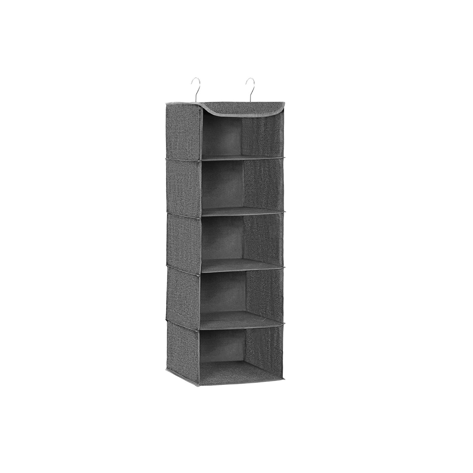 Hanging Storage Shelves - Fabric - Grey - 6-Tier Wardrobe Closet Organizer with Clips