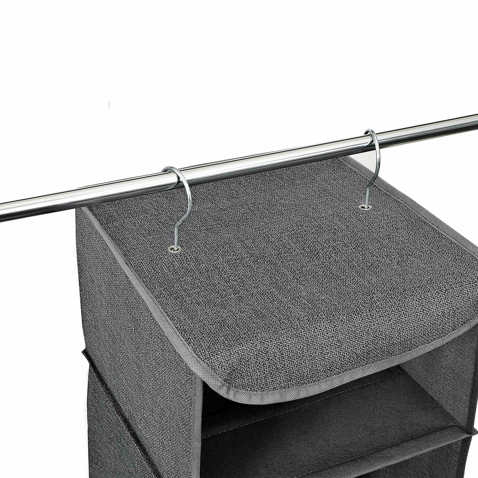 Hanging Storage Shelves - Fabric - Grey - 6-Tier Wardrobe Closet Organizer with Clips