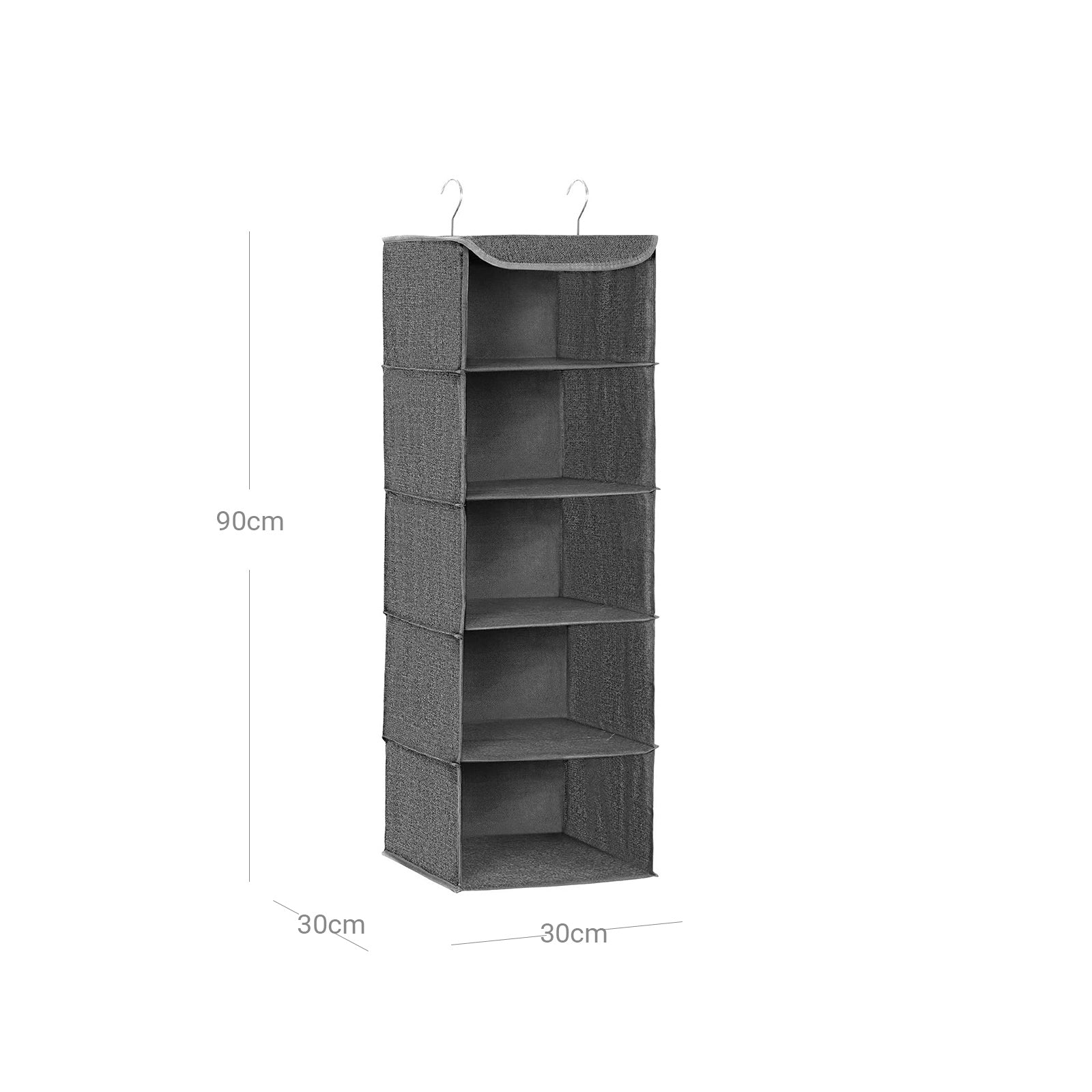 Hanging Storage Shelves - Fabric - Grey - 6-Tier Wardrobe Closet Organizer with Clips