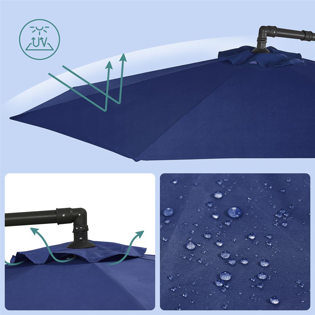 Hanging Umbrella - Fabric - Grey - Crank-Operated with UPF 50+ Sunshade Protection