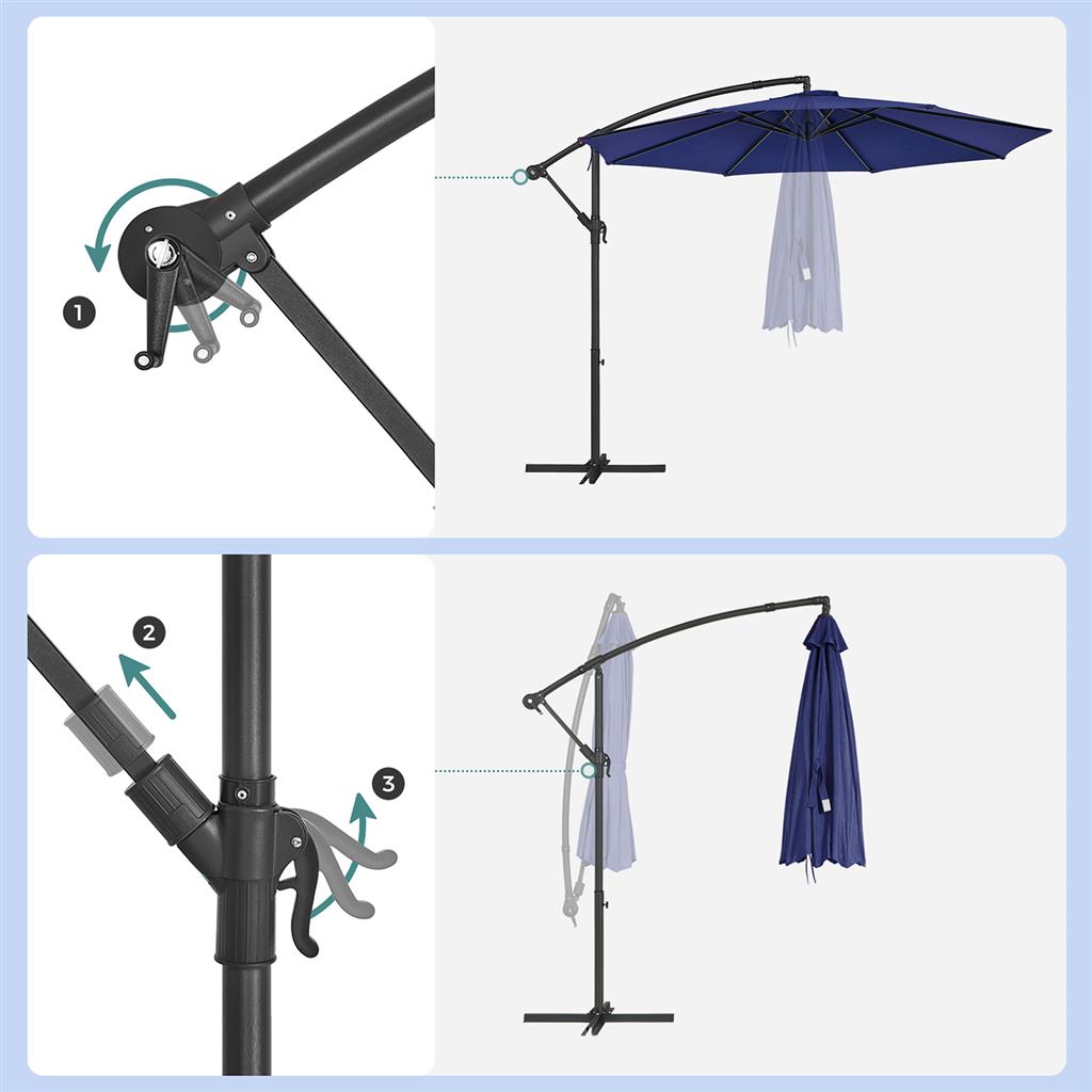 Hanging Umbrella - Fabric - Grey - Crank-Operated with UPF 50+ Sunshade Protection