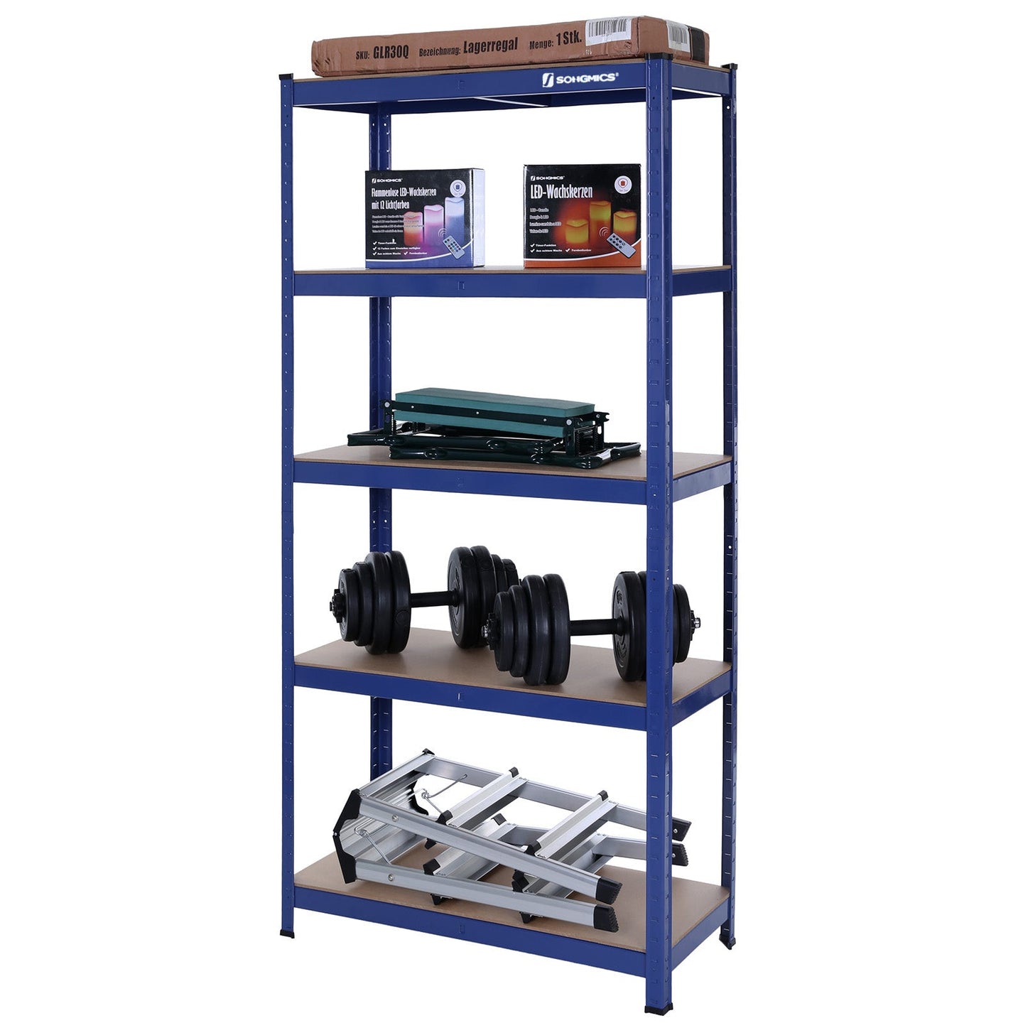 Heavy-Duty Shelving - MDF - Blue - 5-Tier Boltless Racking with 875 kg Capacity