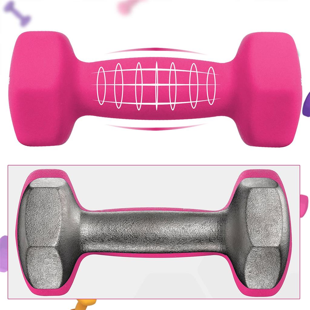 Hex Dumbbells Set - Neoprene - Yellow, Pink, and Purple - Includes Stand
