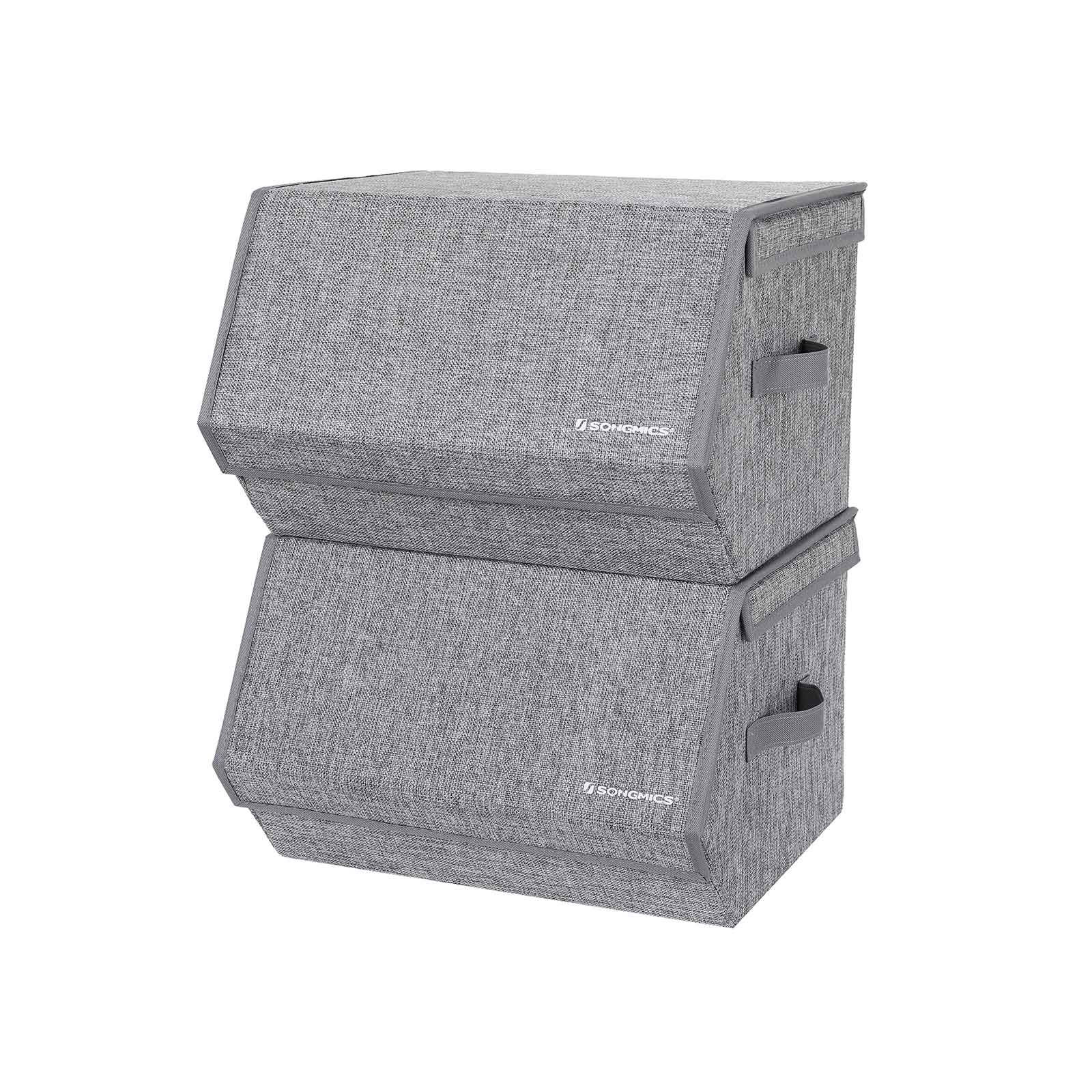 Storage Boxes - Fabric with Metal Frame - Gray - Stackable with Magnetic Hinged Lid and Side Handles