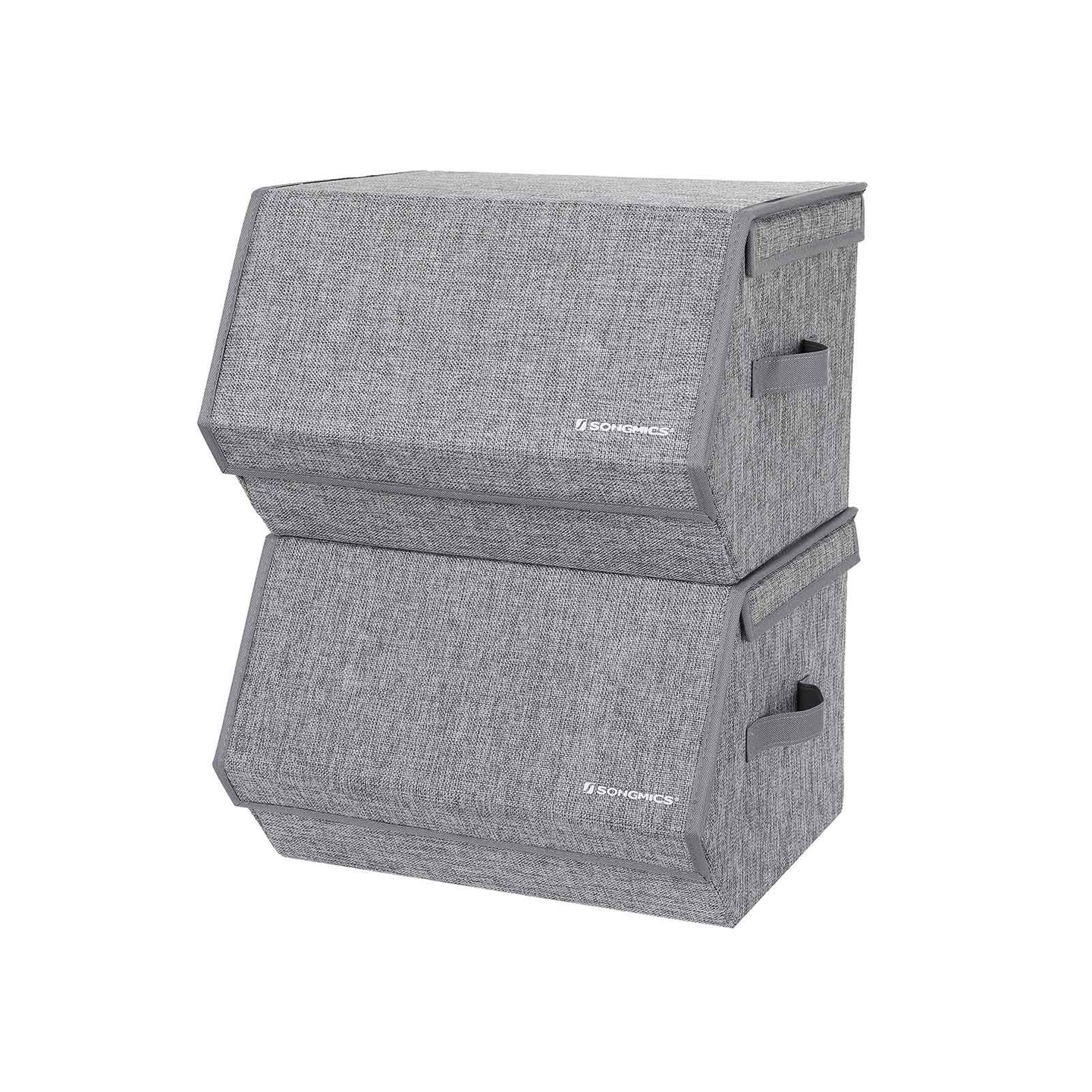 Storage Boxes - Fabric with Metal Frame - Gray - Stackable with Magnetic Hinged Lid and Side Handles