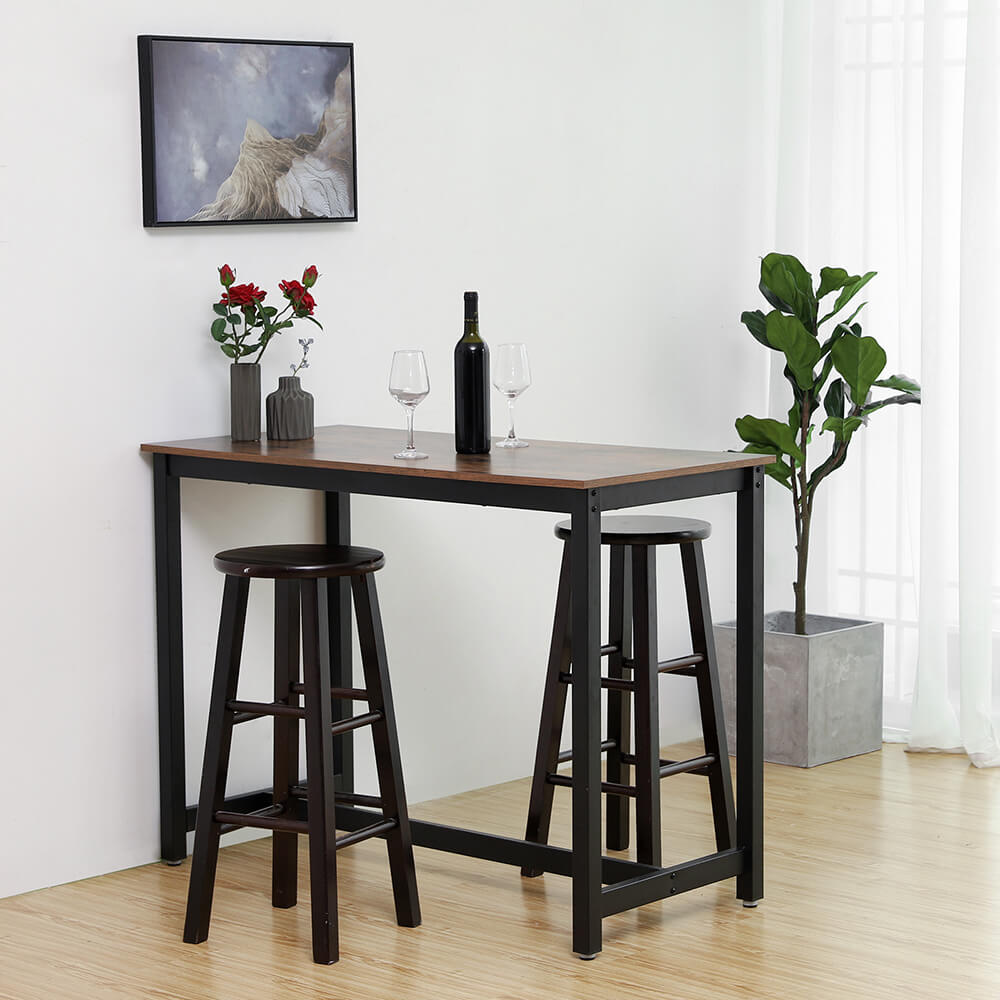 Bar Table - Metal Frame - Brown - Versatile for Cocktails
