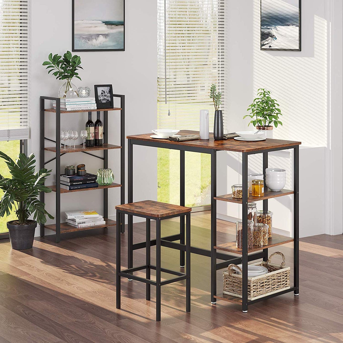 Industrial Bar Table - Iron - Rustic Brown - Stable Structure with 3 Shelves