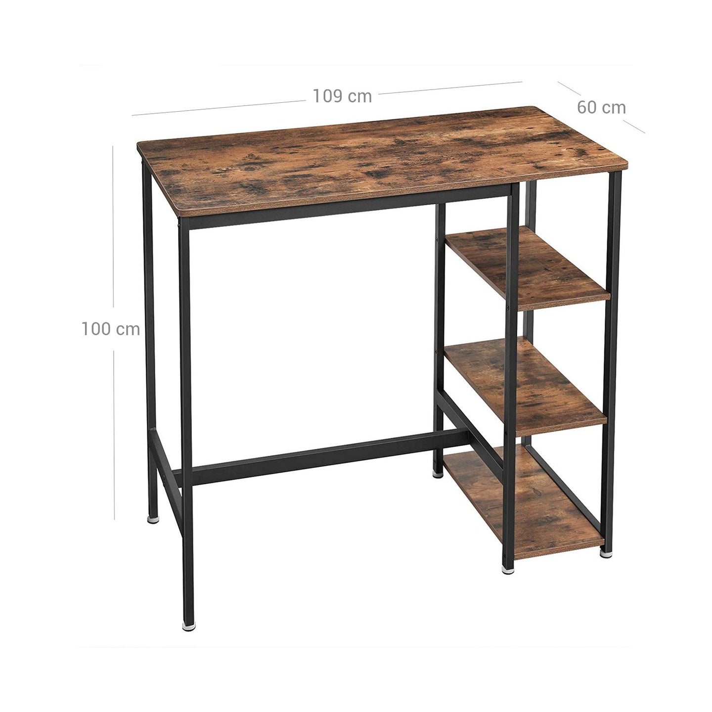 Industrial Bar Table - Iron - Rustic Brown - Stable Structure with 3 Shelves