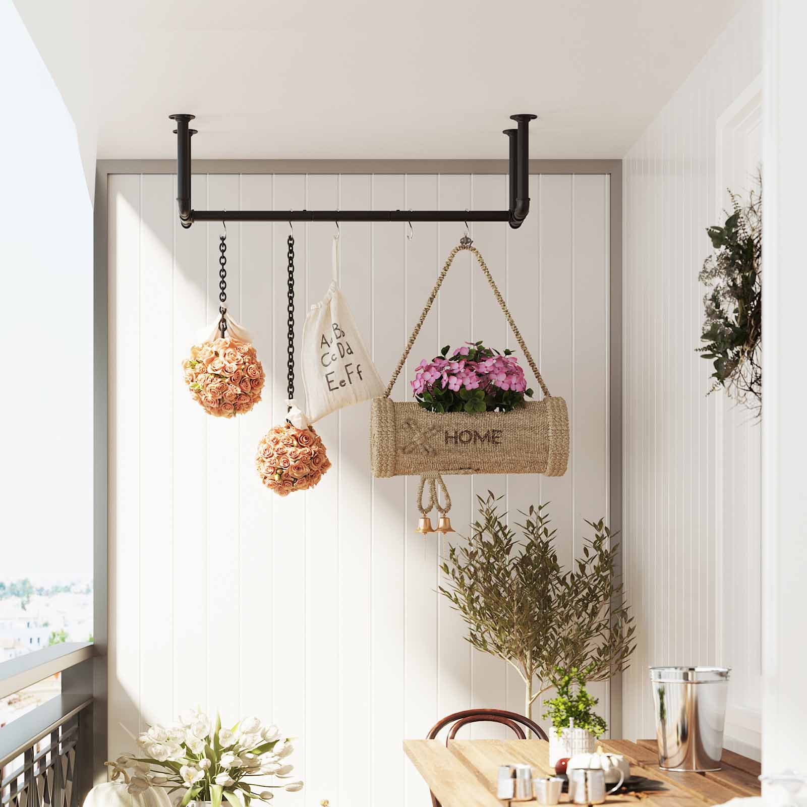 Wall-Mounted Clothes Rack - Metal - Black - Industrial Pipe Design