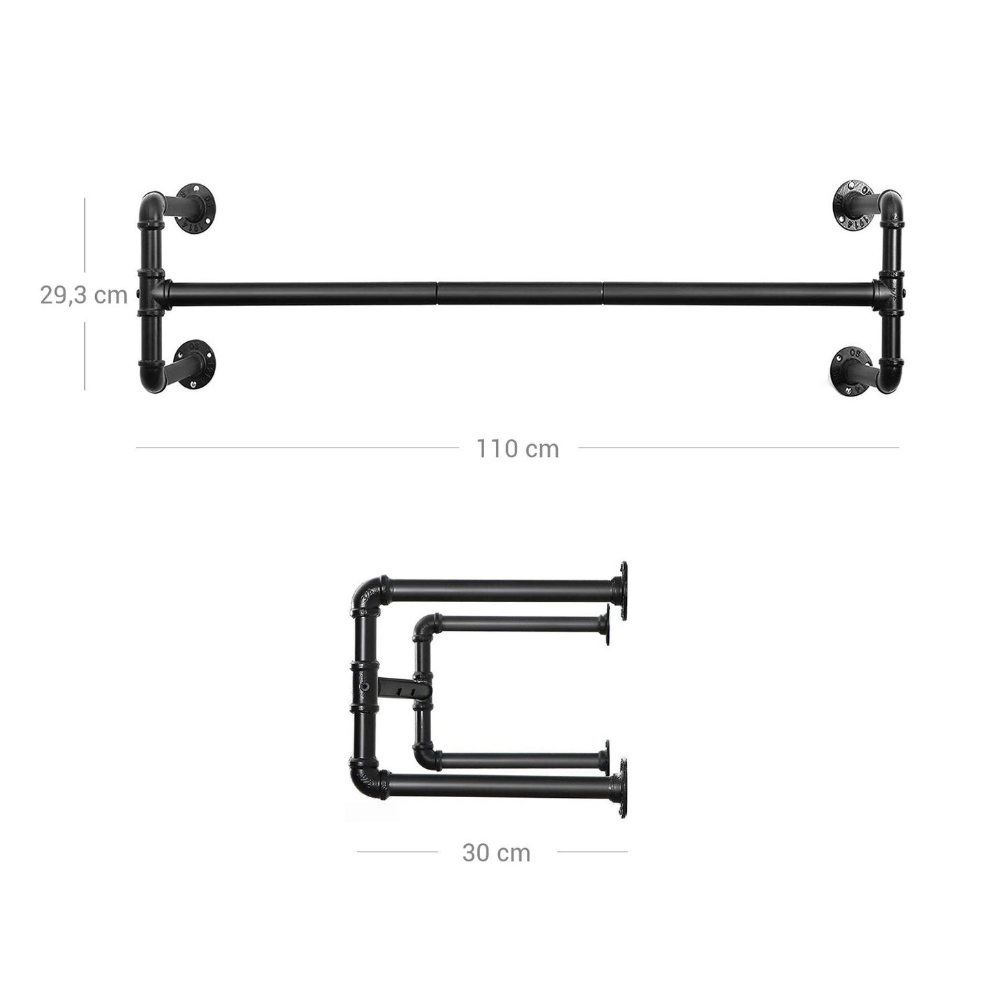Wall-Mounted Clothes Rack - Metal - Black - Industrial Pipe Design