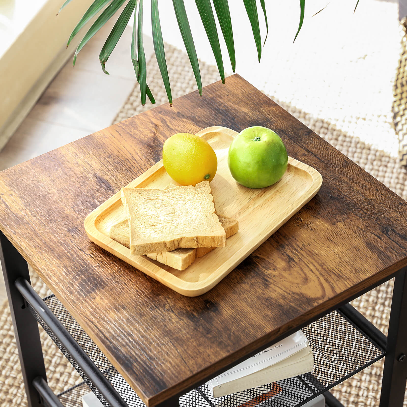Industrial Side Table - Metal - Rustic Brown - Adjustable Mesh Shelves