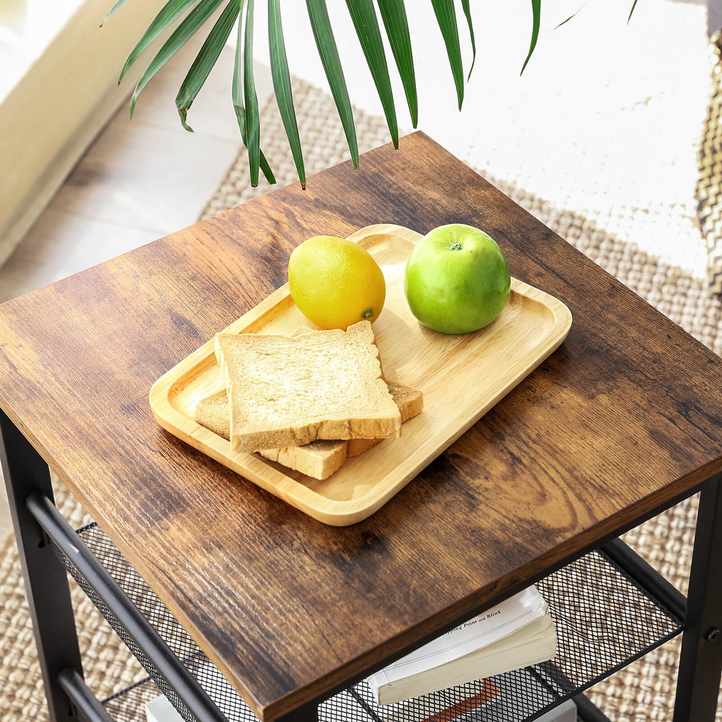 Industrial Side Table - Metal - Rustic Brown - Adjustable Mesh Shelves
