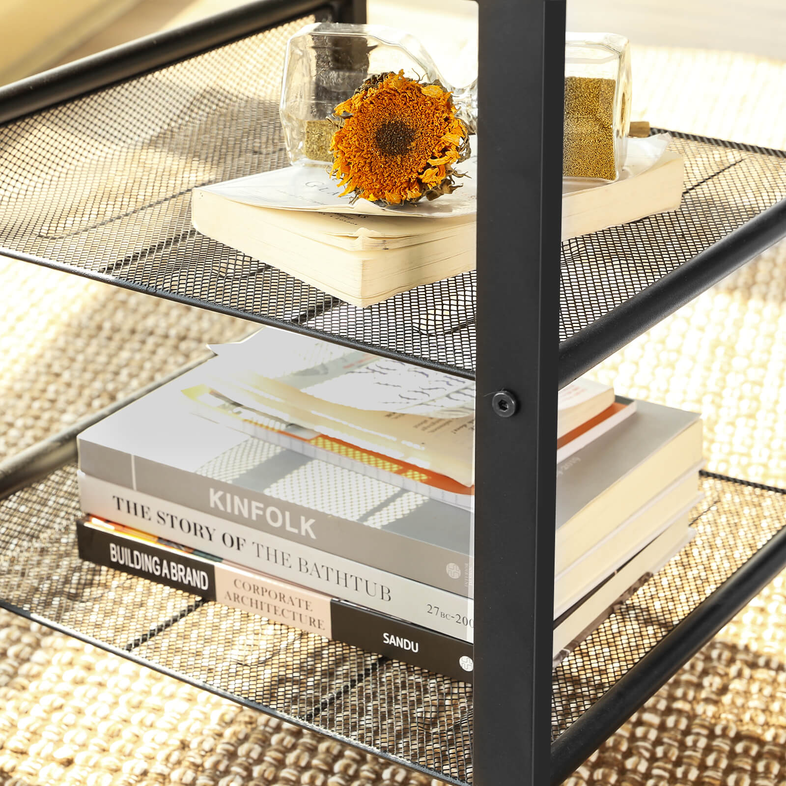 Industrial Side Table - Metal - Rustic Brown - Adjustable Mesh Shelves