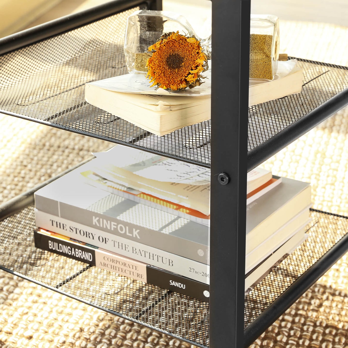 Industrial Side Table - Metal - Rustic Brown - Adjustable Mesh Shelves