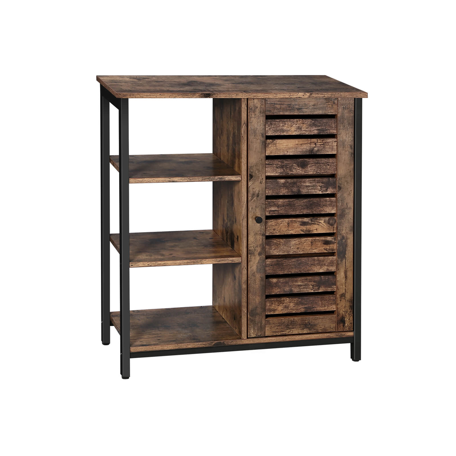 Industrial Storage Cabinet - Wood - Rustic Brown - Floor Standing with 3 Shelves and Cupboard