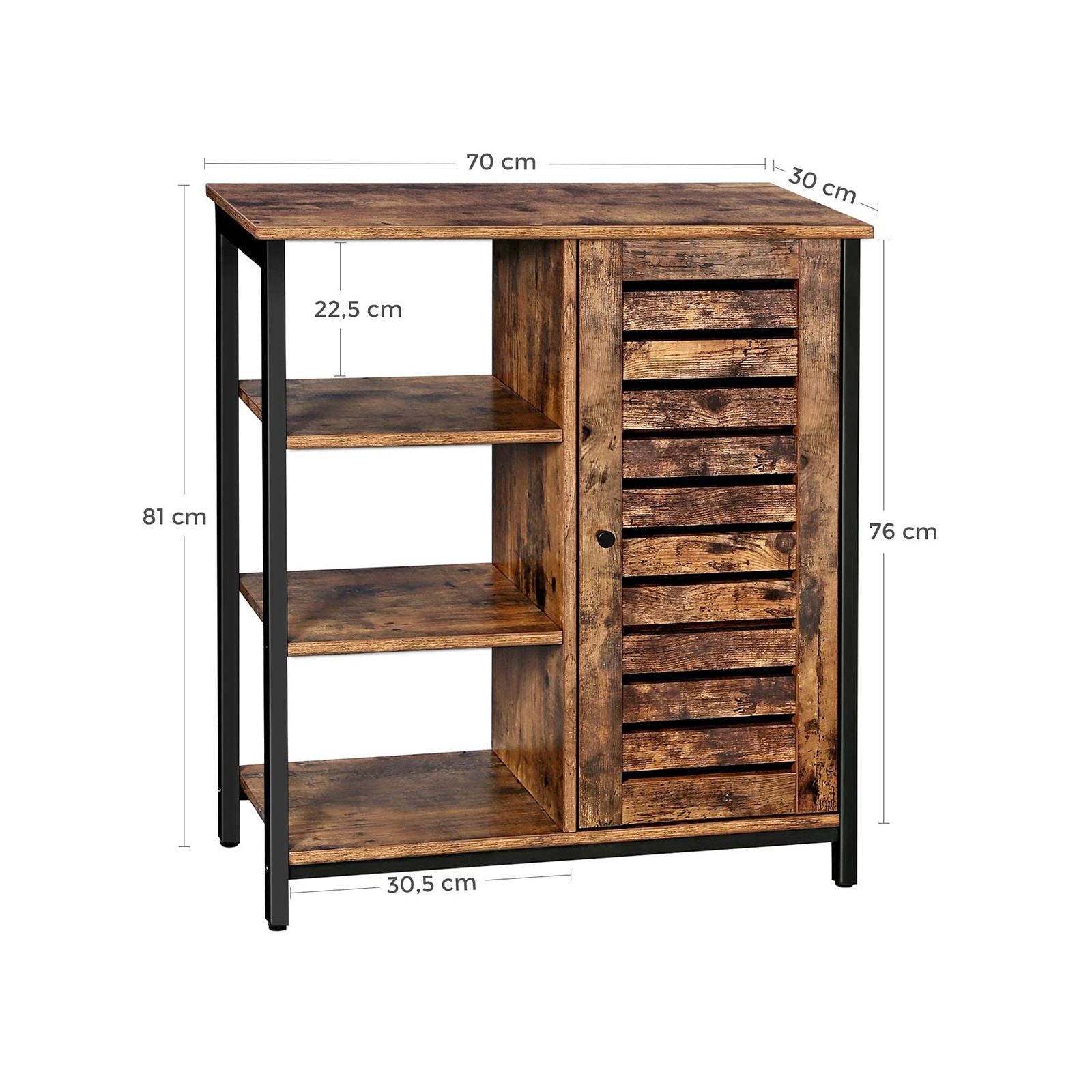 Industrial Storage Cabinet - Wood - Rustic Brown - Floor Standing with 3 Shelves and Cupboard