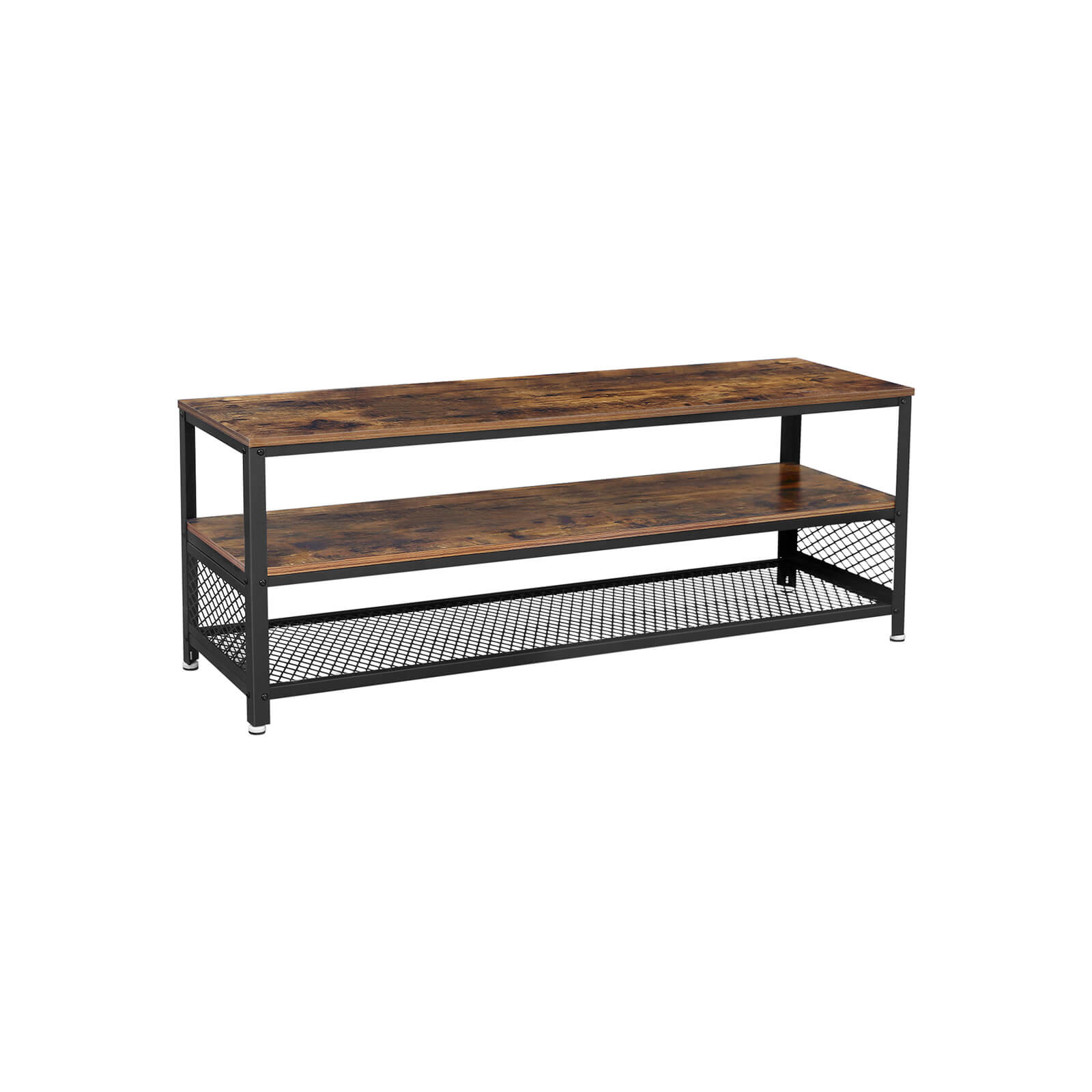 Industrial TV Stand - Wood Grain - Rustic Brown - Lengthened Design with Metal Frame