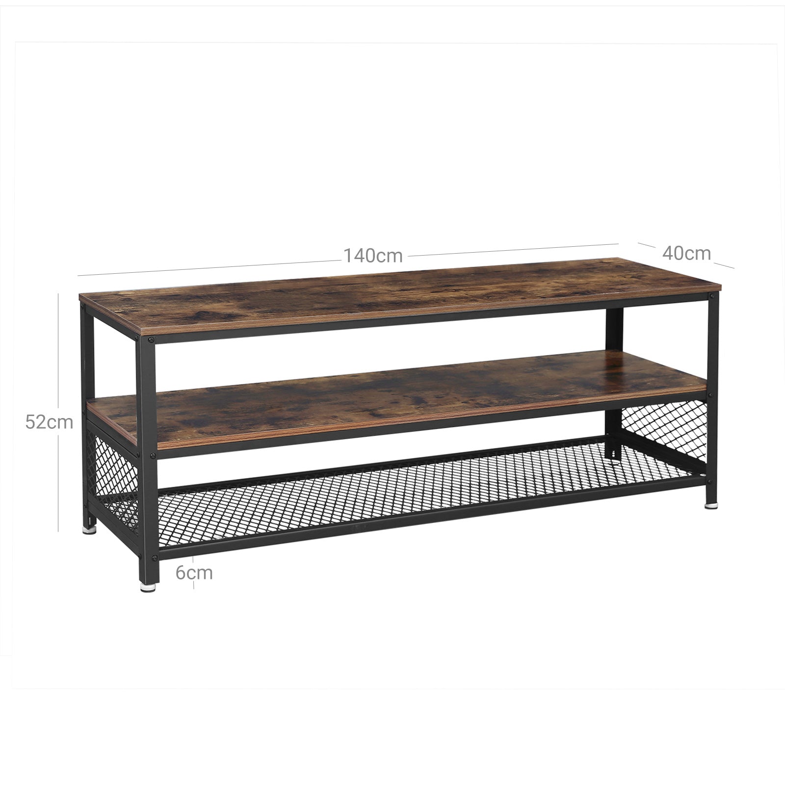 Industrial TV Stand - Wood Grain - Rustic Brown - Lengthened Design with Metal Frame