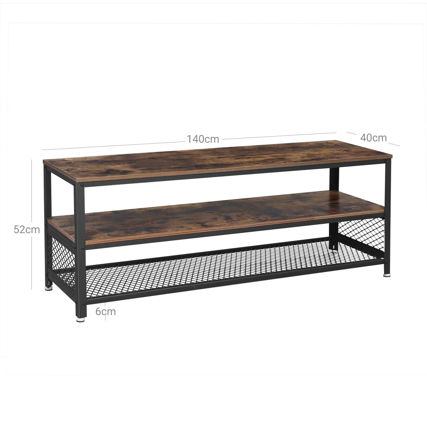 Industrial TV Stand - Wood Grain - Rustic Brown - Lengthened Design with Metal Frame