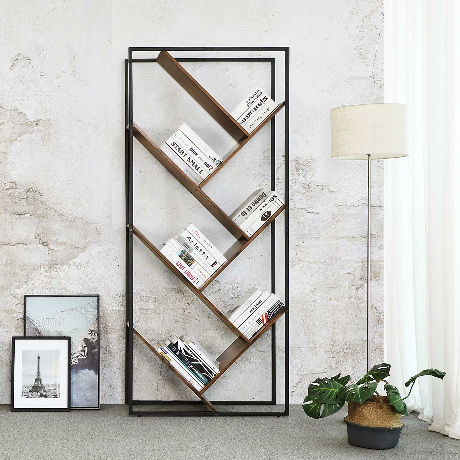 Tree-Shaped Bookcase - Steel - Rustic Brown - Floor Standing
