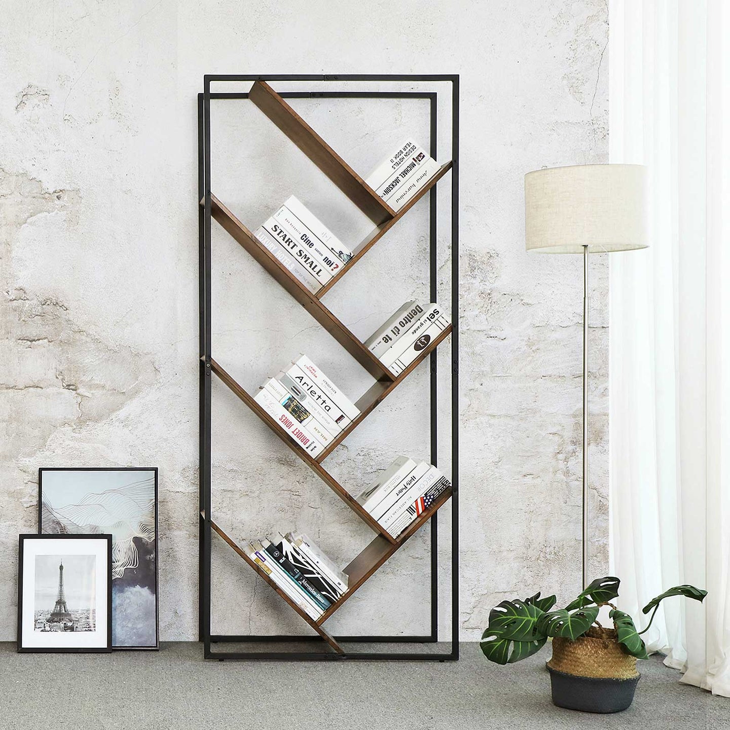 Tree-Shaped Bookcase - Steel - Rustic Brown - Floor Standing