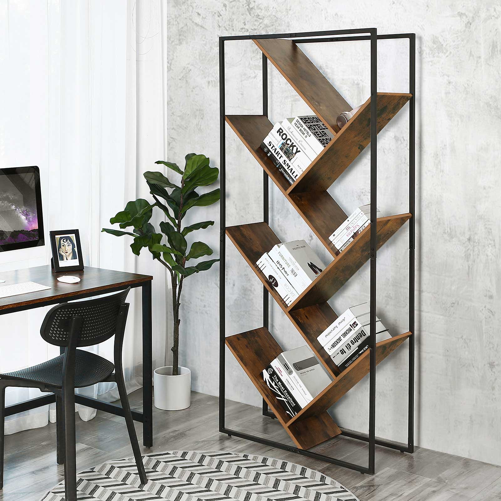 Tree-Shaped Bookcase - Steel - Rustic Brown - Floor Standing