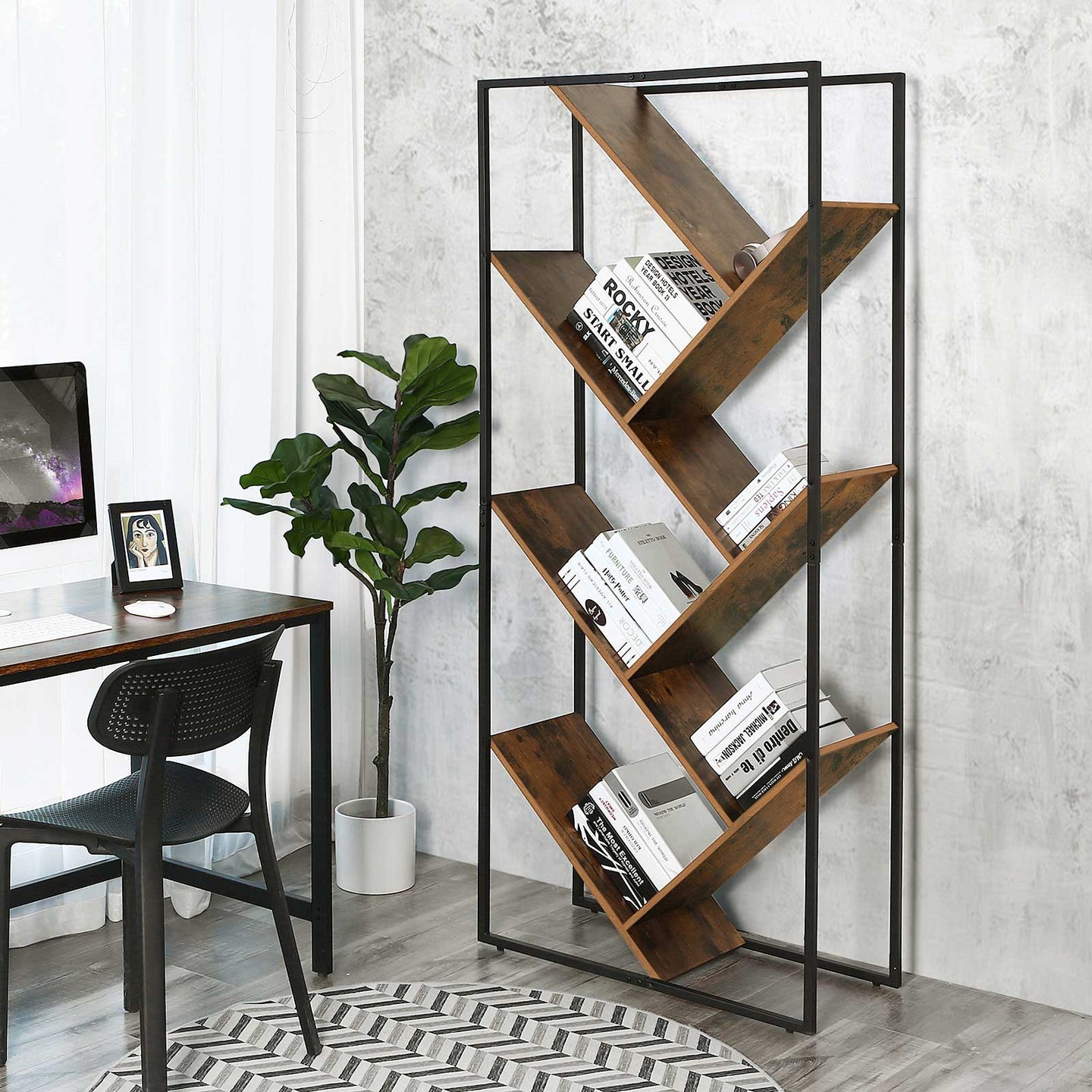 Tree-Shaped Bookcase - Steel - Rustic Brown - Floor Standing