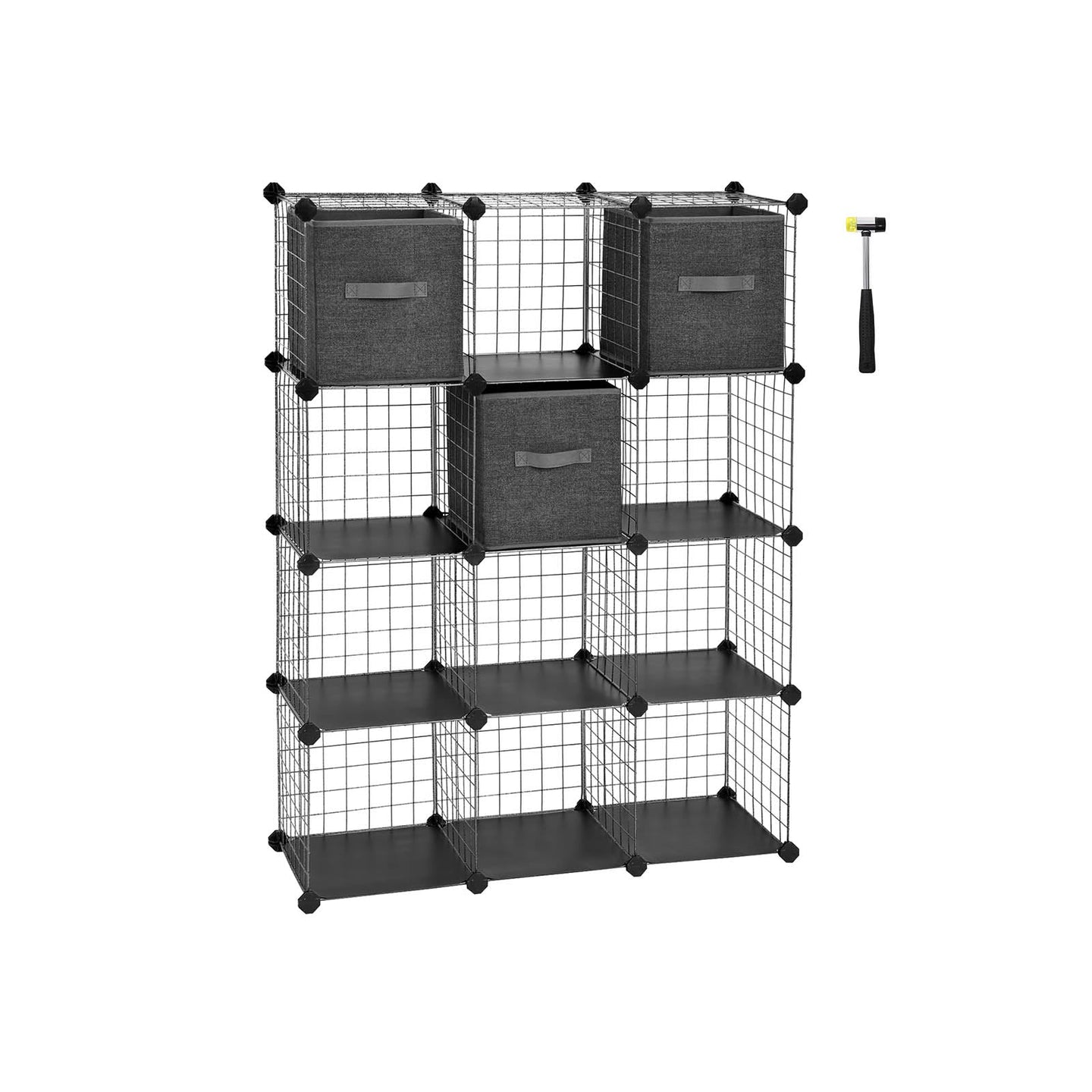 Interlocking Shelving Unit - Includes 3 Fabric Boxes - Wire