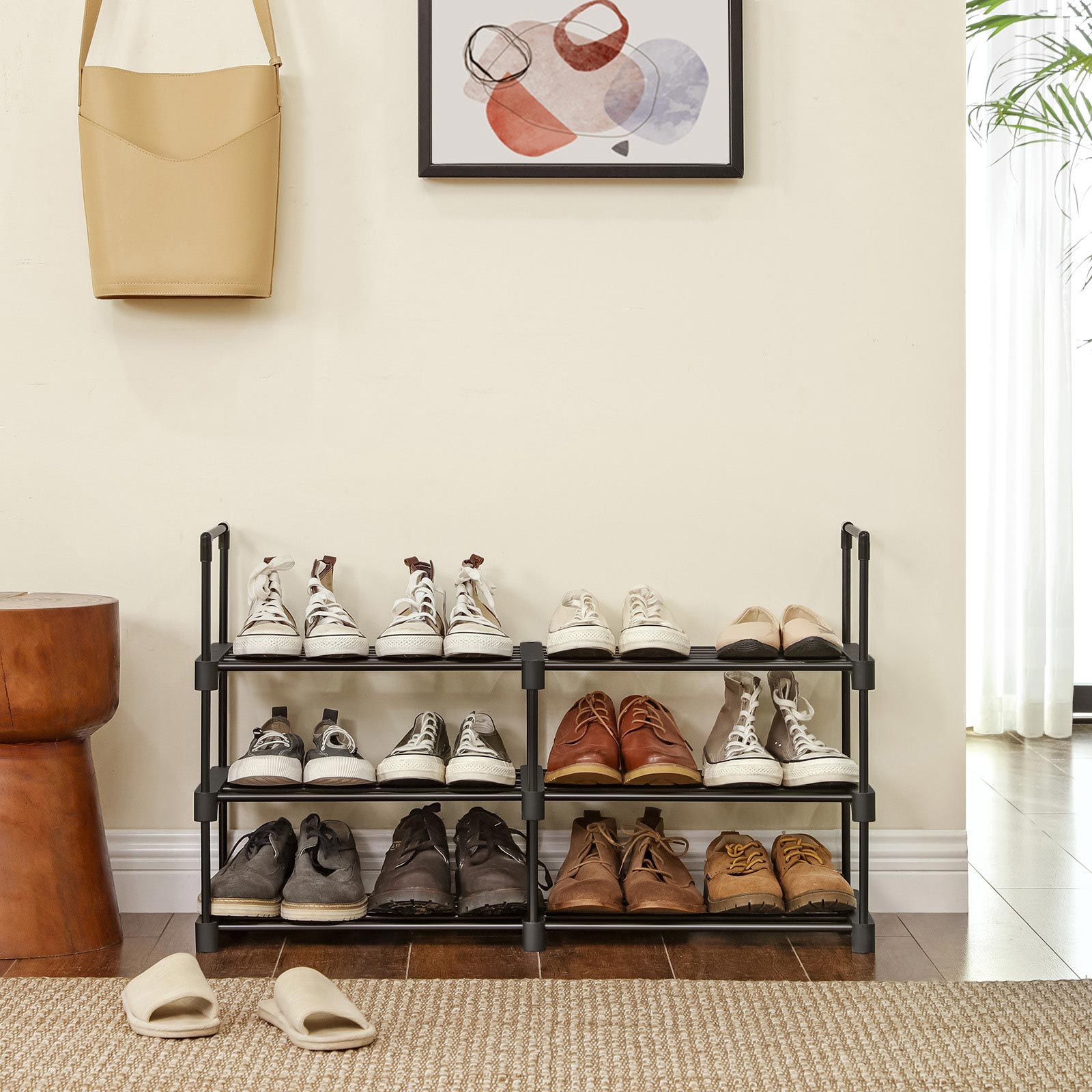 Shoe Rack - Iron - Black - Customisable 6-Tier Design