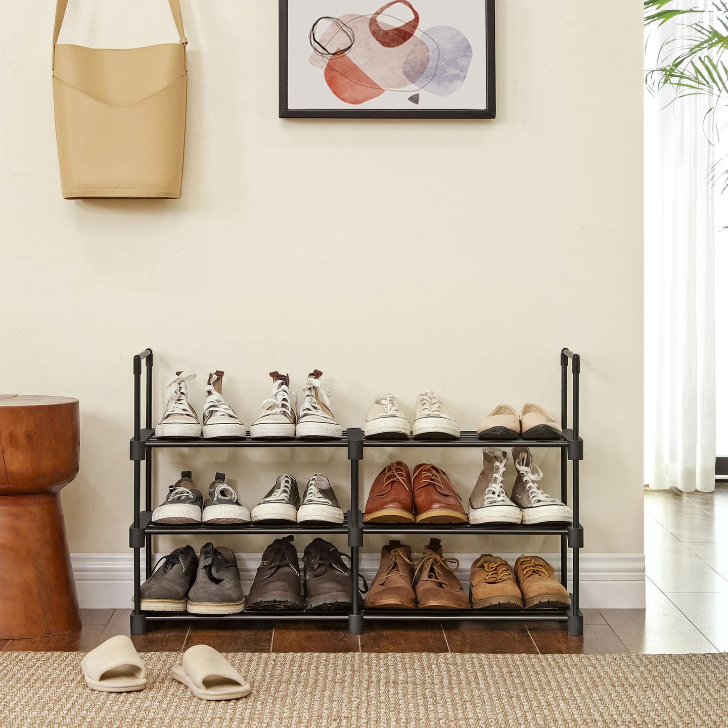 Shoe Rack - Iron - Black - Customisable 6-Tier Design