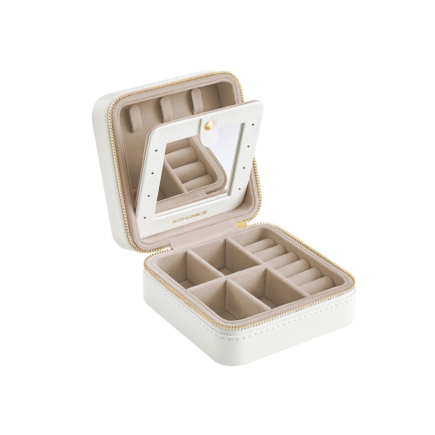 Travel Jewellery Box - 11.4 x 11.4 x 5.5 cm - PU Leather - Interior Mirror