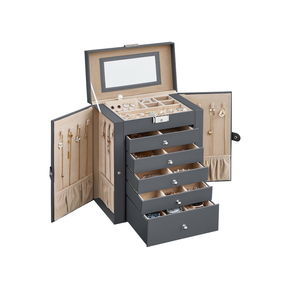 6 Tiers Jewellery Box - PU and MDF - Grey