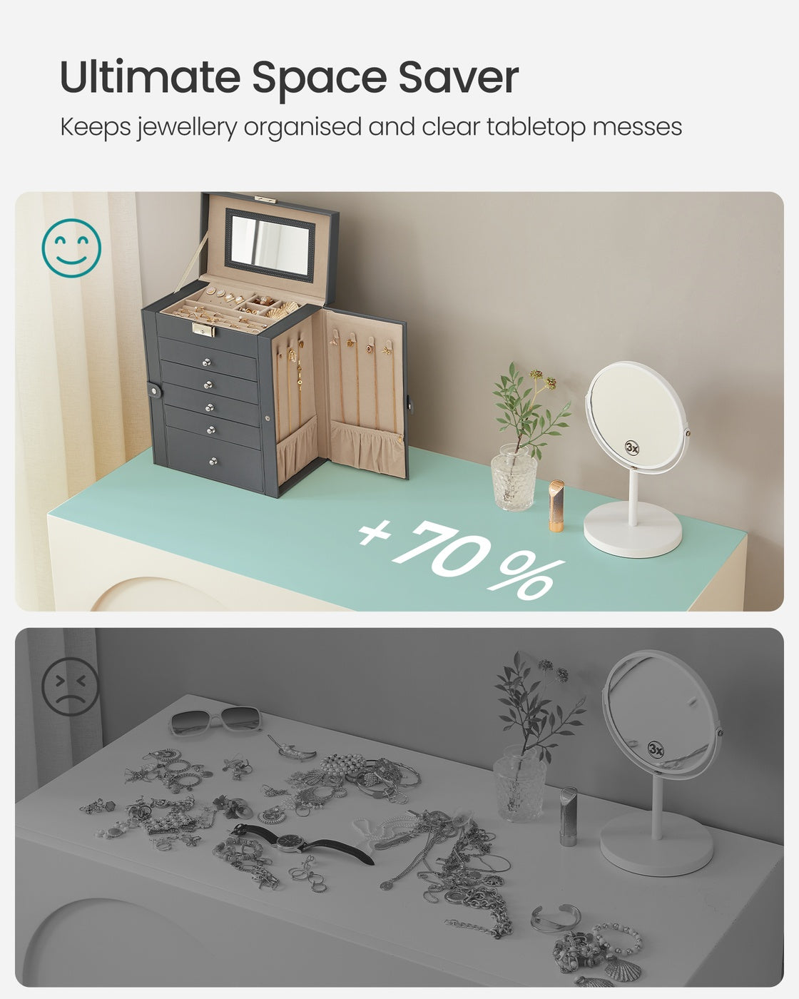 6 Tiers Jewellery Box - PU and MDF - Grey