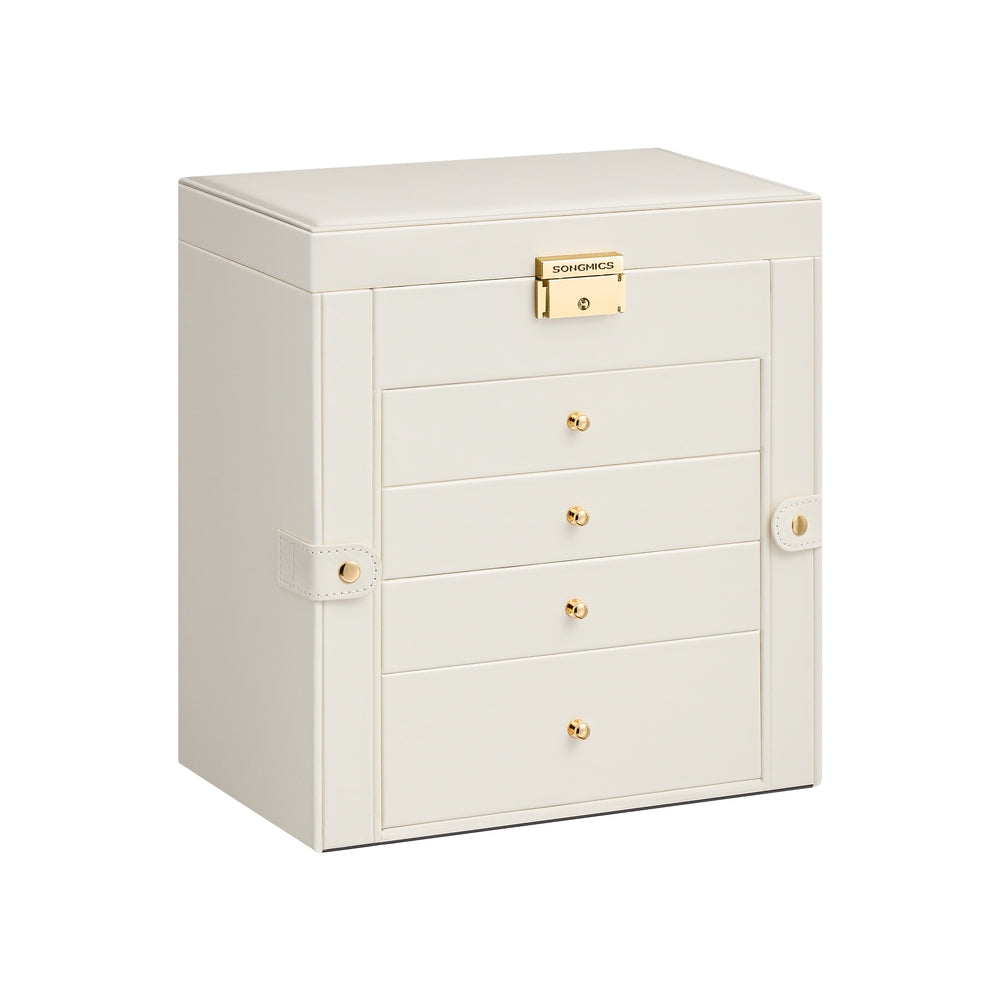 Jewellery Box 5 Layers Storage Case - PU and MDF - Cream White