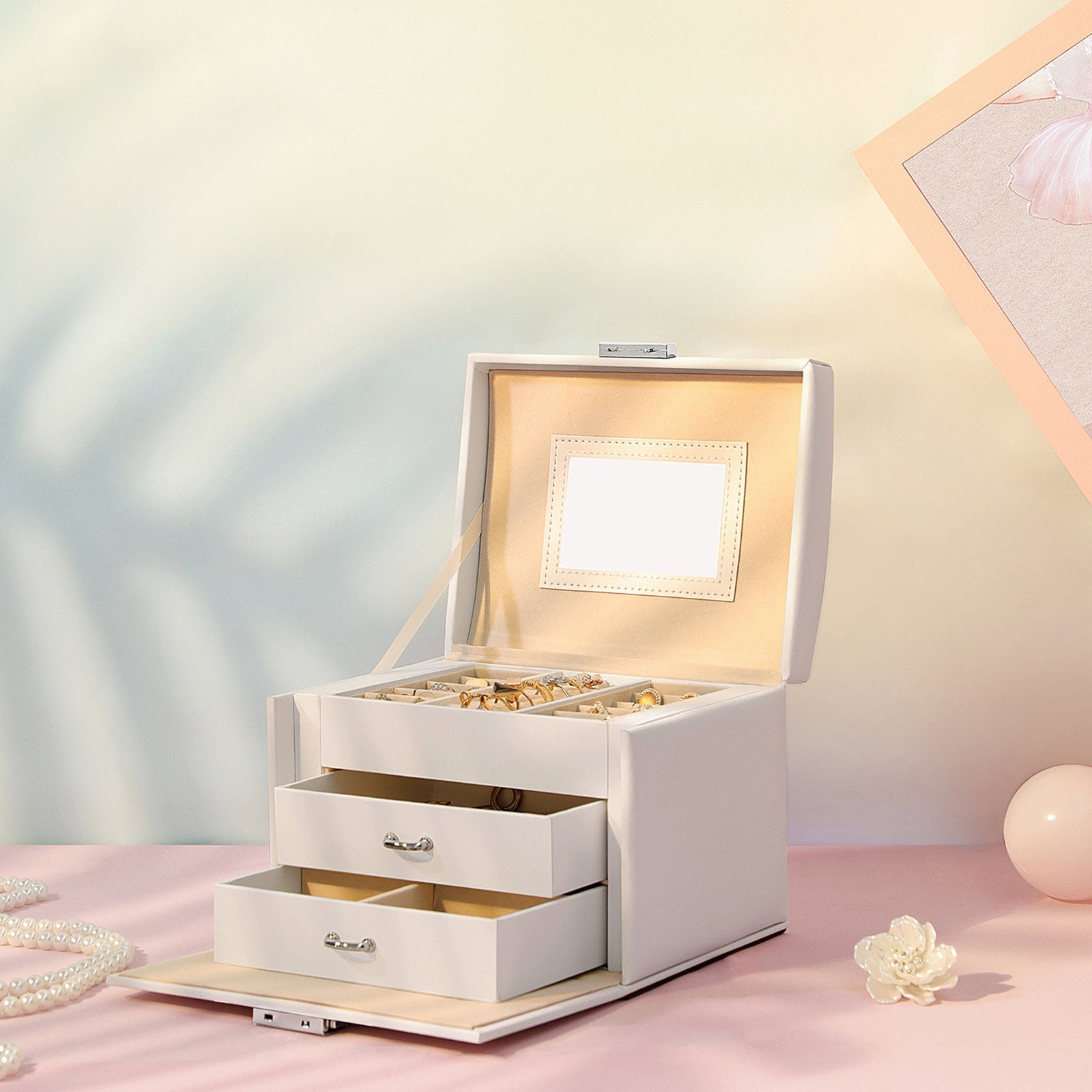 Jewelry Storage Box - Leather - White