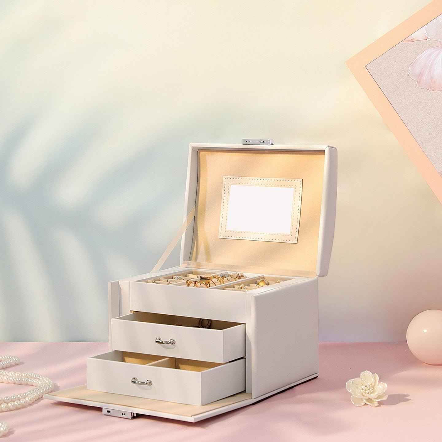 Jewelry Storage Box - Leather - White