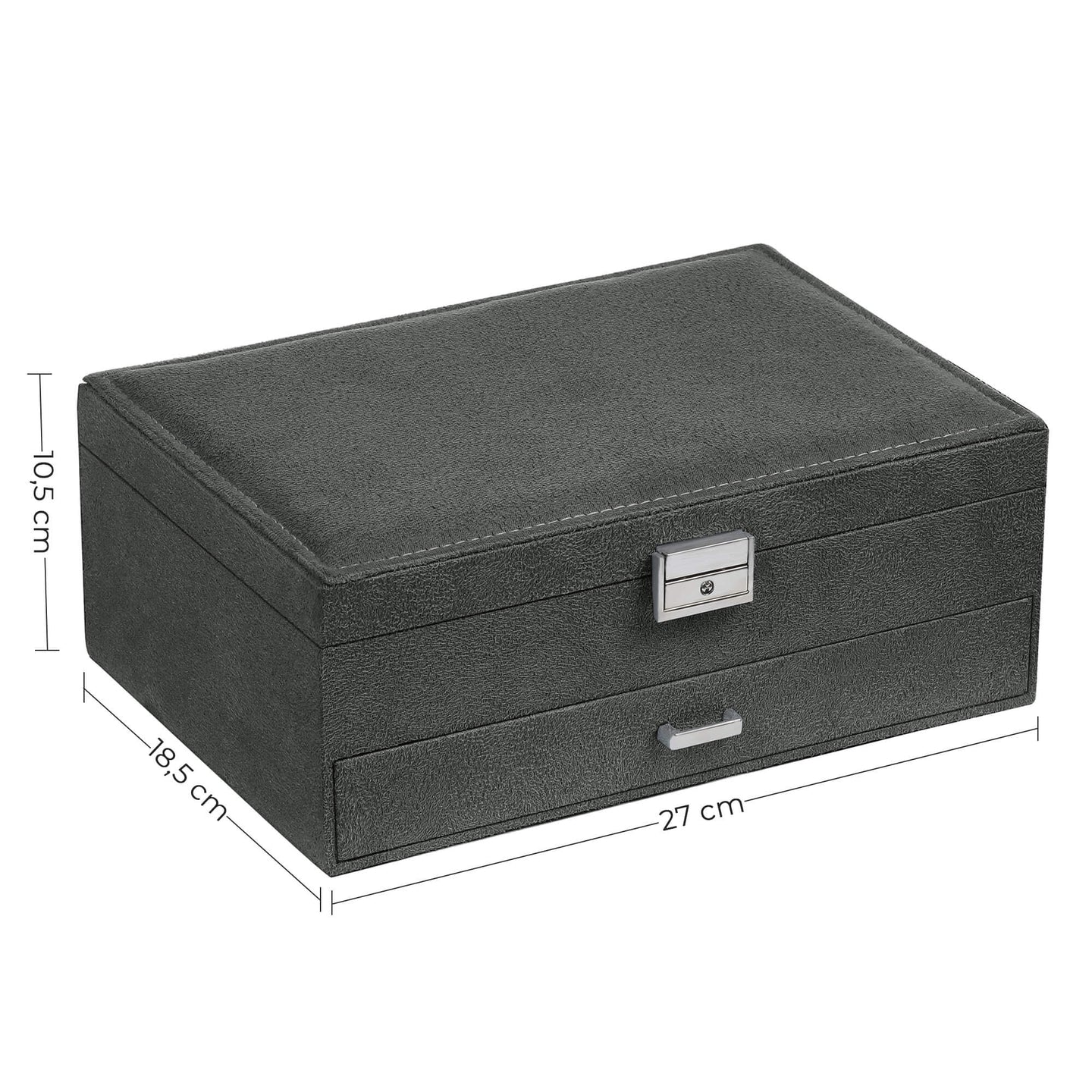 Jewellery Box - Wood - Black - 2 Levels with Drawer and Key