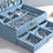 Jewellery Box - Faux Leather - Blue - 2 Levels with Drawer and Key
