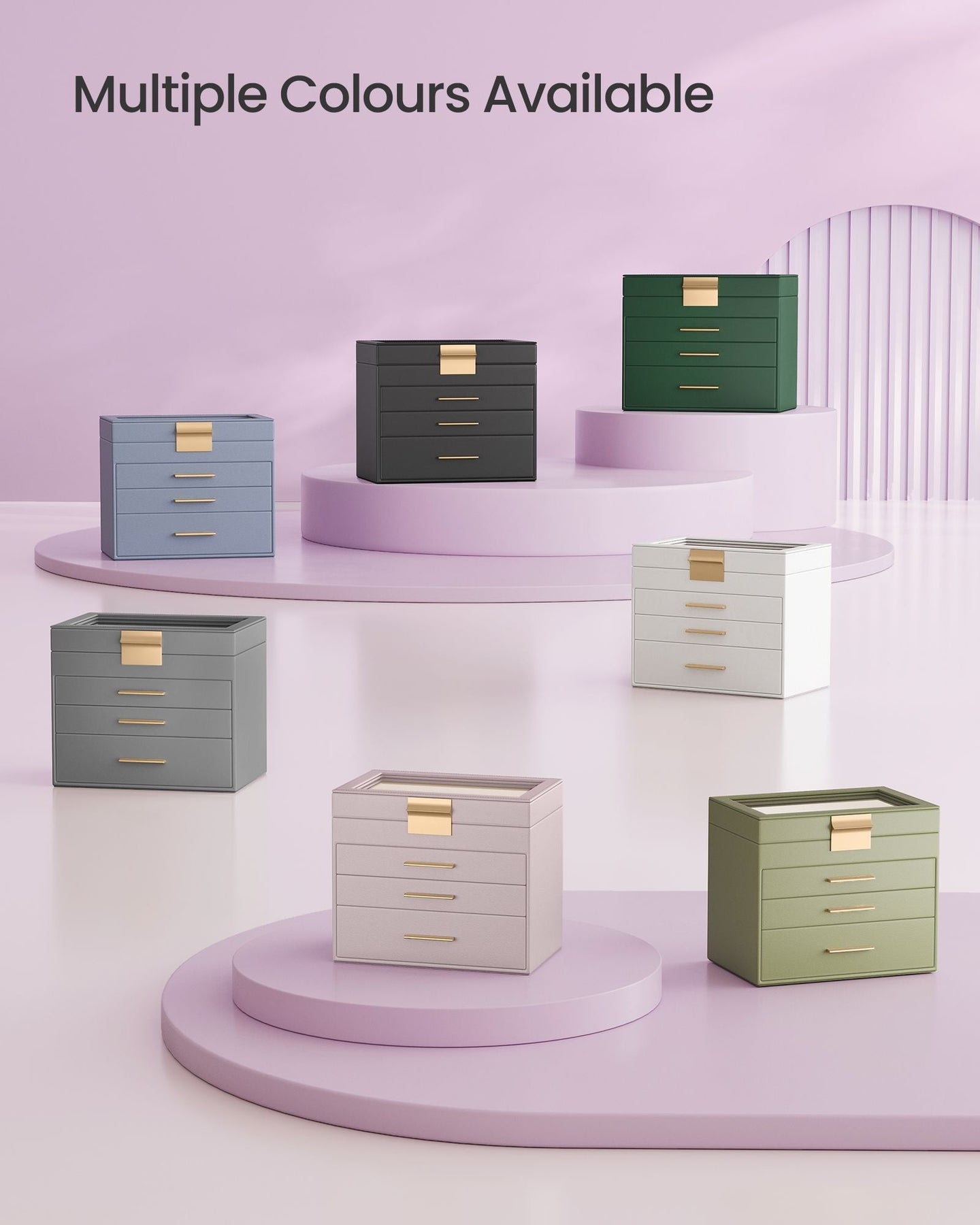 4-Tier Jewellery Box - Glass - Lavender Purple and Gold