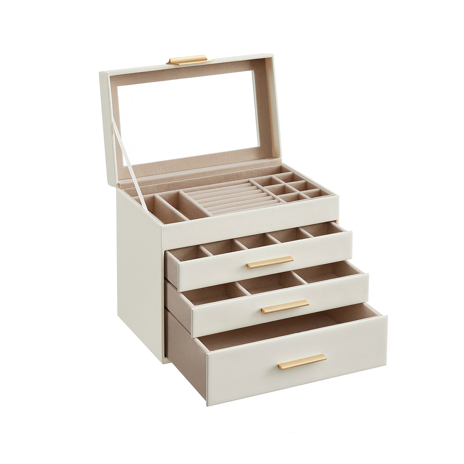 Jewellery Box - Glass - Grey and Gold - 4-Tier Organiser with 3 Drawers