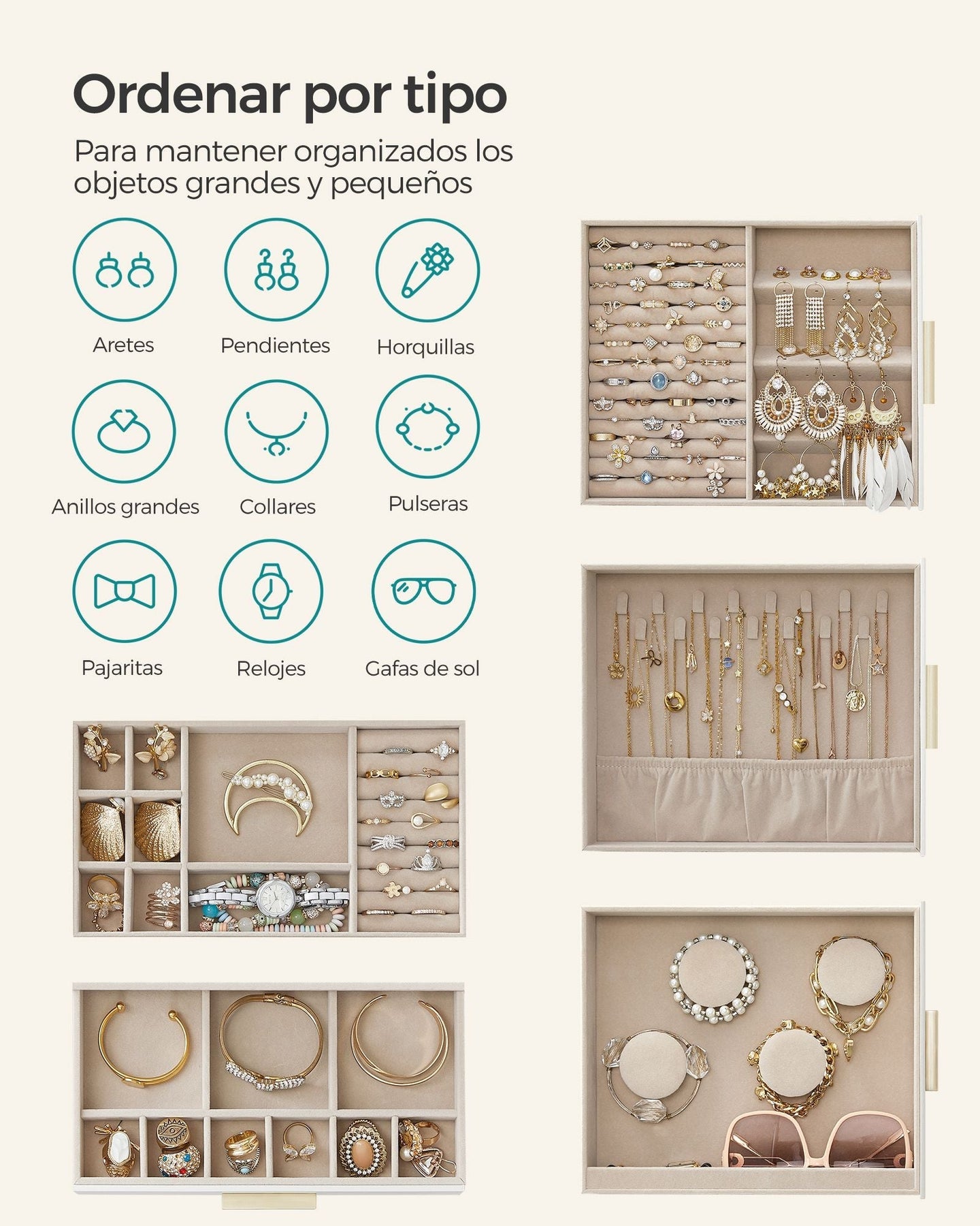 Jewellery Box - Glass - Cloud White - 5-Layer Organiser with 3 Side Drawers and Big Mirror