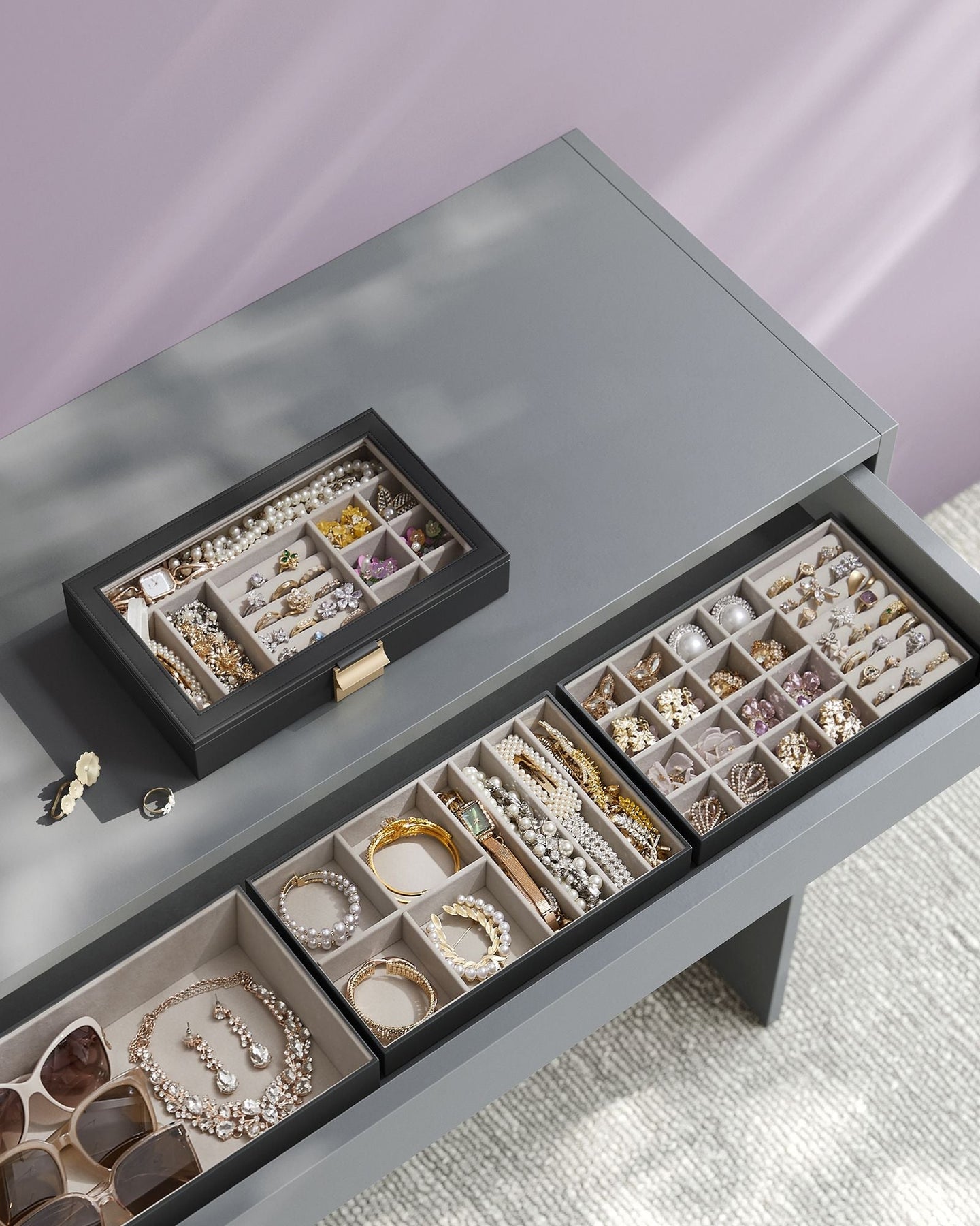 Jewellery Tray - 4-Tier Design - Clear Glass - Stackable