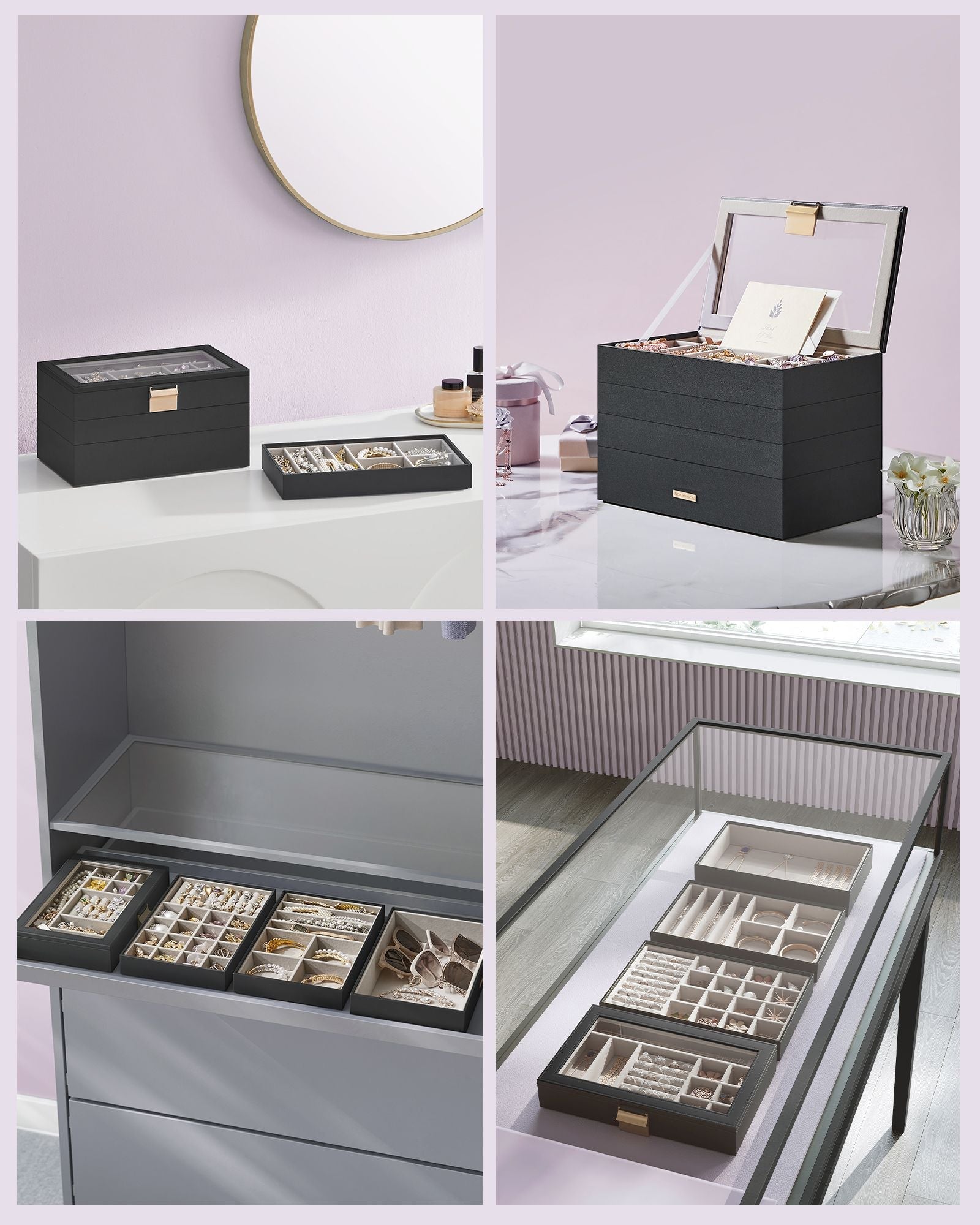 Jewellery Tray - 4-Tier Design - Clear Glass - Stackable