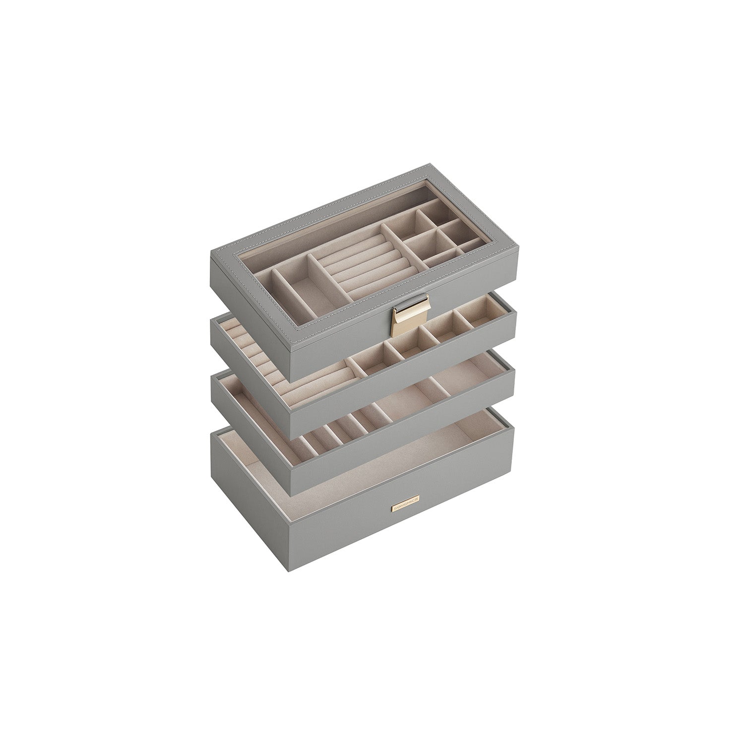 4-Tier Stackable Jewellery Box - Glass - Dove Gray - Clear Lid