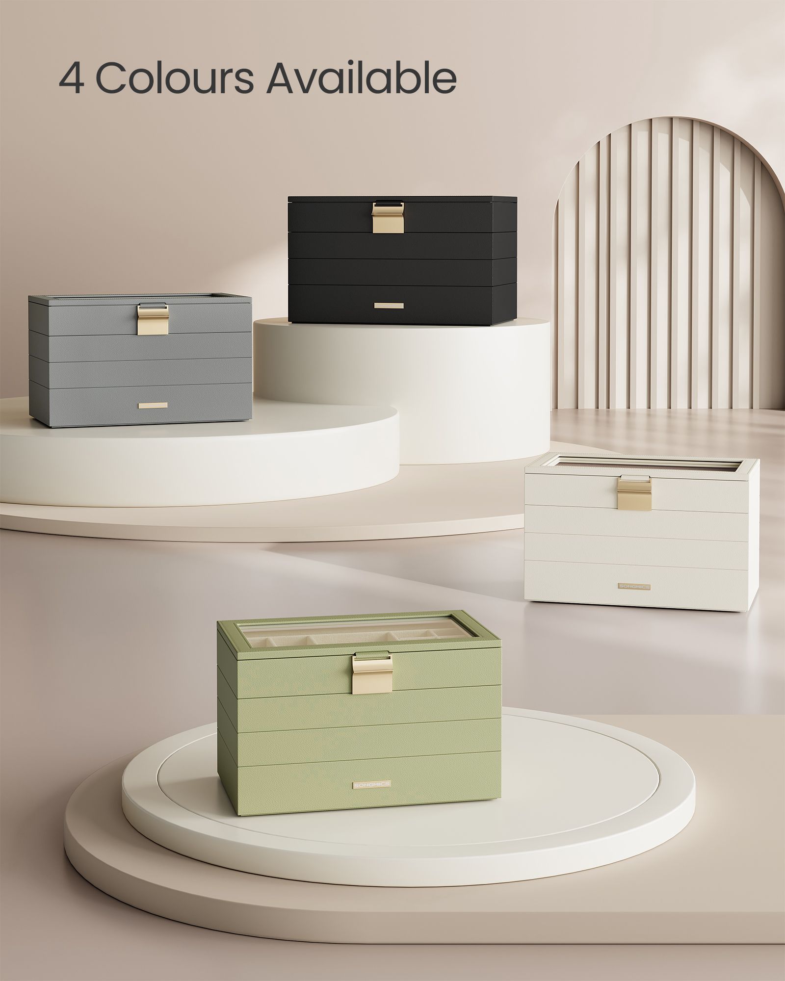 4-Tier Stackable Jewellery Box - Glass - Dove Gray - Clear Lid