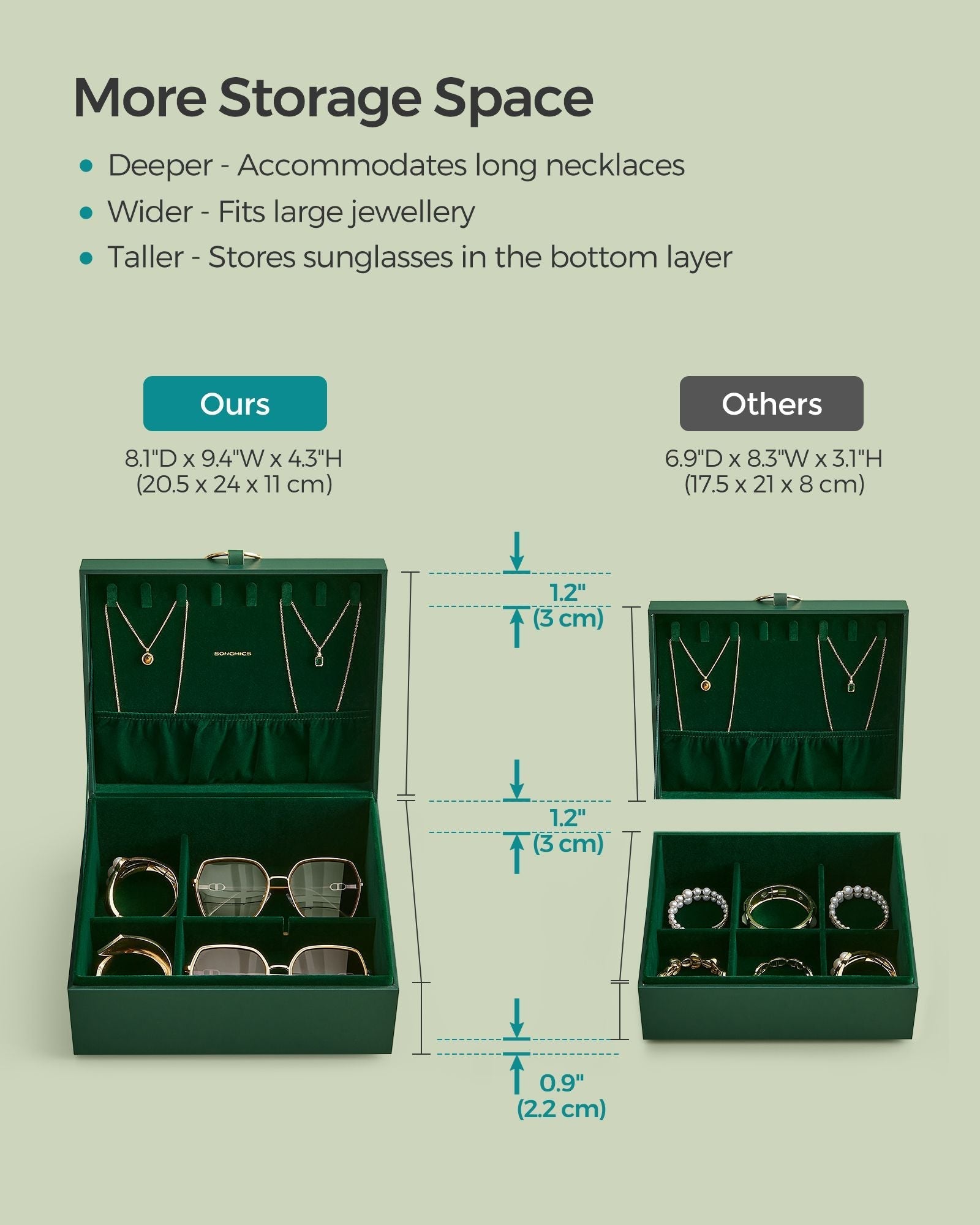 Jewellery Box - Wood - White - Two Layers with Removable Tray