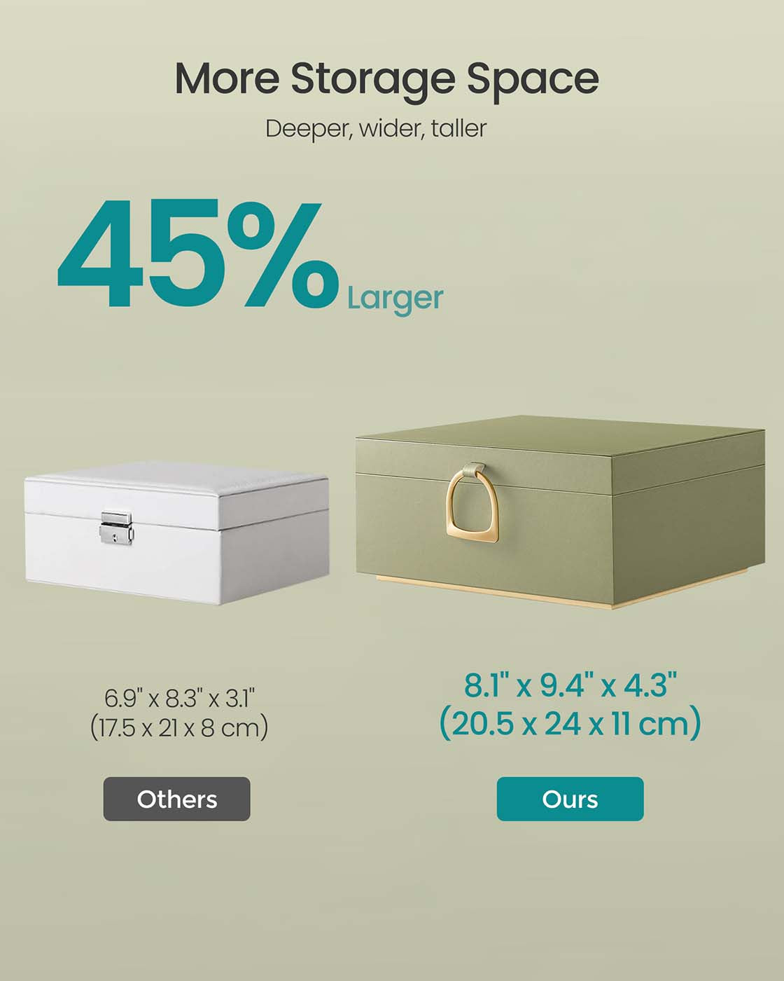 Jewellery Box - Fabric - Laurel Green - 2-Layer with Removable Tray and Handle