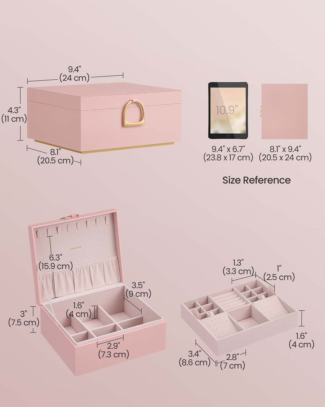 Jewellery Box - Wood - White - Two Layers with Removable Tray