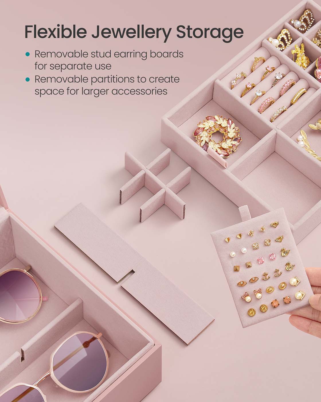 Jewellery Box - Wood - White - Two Layers with Removable Tray